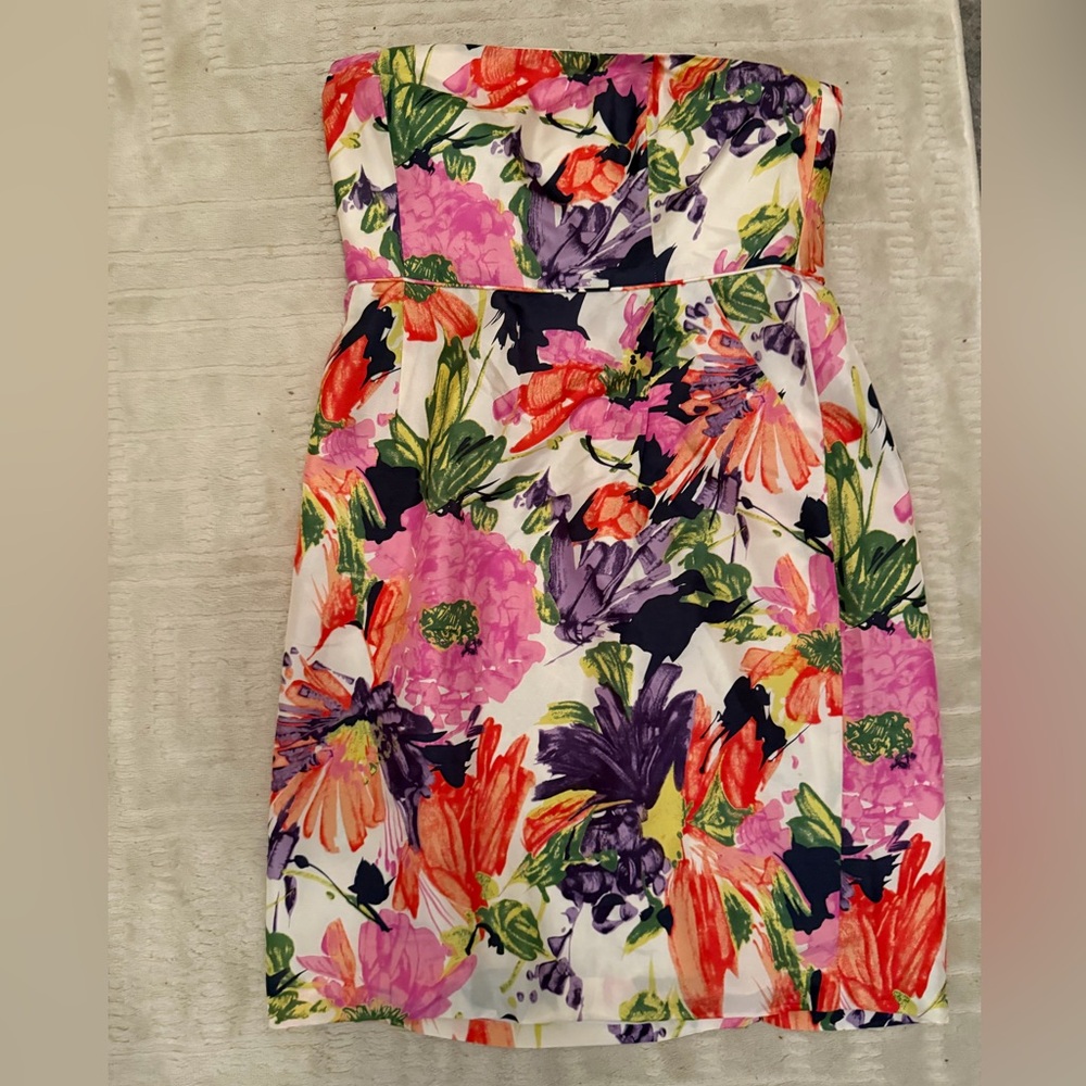 J Crew Ella Strapless Silk Dress in Garden Floral